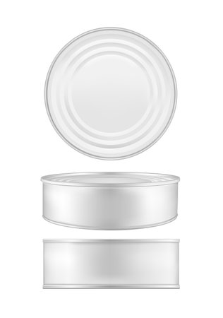 White blank metal tincan for soup, fish, beans and other products. Mock up tin can.のイラスト素材