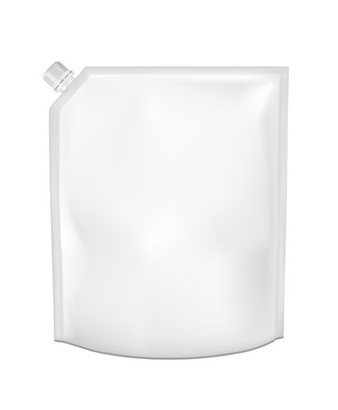 White empty plastic packaging with cap. Blank foil sachet for food or drink.のイラスト素材