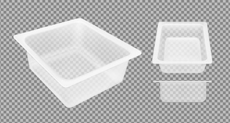 Transparent empty plastic container for cheese. Packaging for meat, fish and vegetablesのイラスト素材