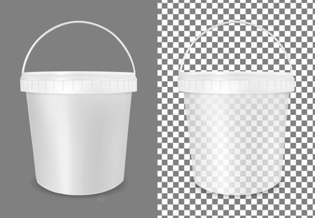 Transparent plastic bucket for food, sour cream, sauce and snackのイラスト素材