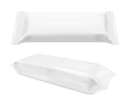 Set of white blank foil food snack pack for chips, candy and other products isolated on white backgroundのイラスト素材