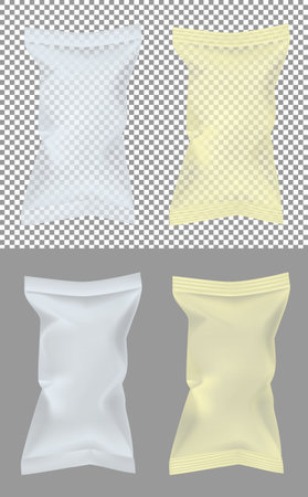Transparent packaging for snacks, food, chips, sugar and spices vector illustrationのイラスト素材