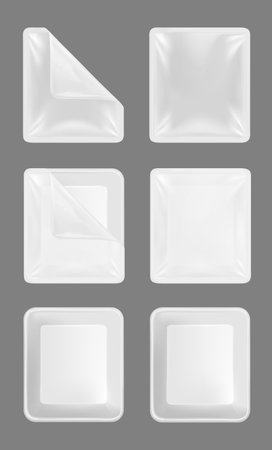 Transparent plastic container for food. Packaging for meat, fish and vegetables.のイラスト素材