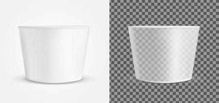 Transparent empty plastic container for ice cream or fast food. Packaging for sauce and snack.のイラスト素材