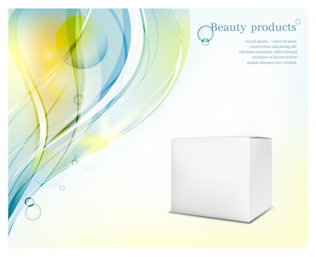 White paper packaging on blue waves background. Square box for cosmetics and perfumery.のイラスト素材