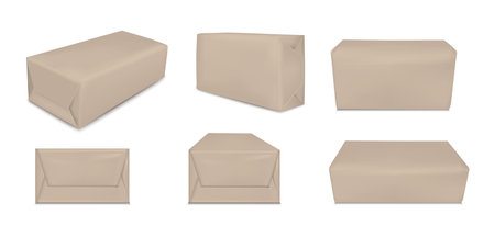 Brown paper packaging isolated on white background. Sachet for soap, coffee, spices, sweets, cookies and flourのイラスト素材