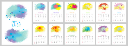 Monthly printable calendar 2023. Watercolor designのイラスト素材