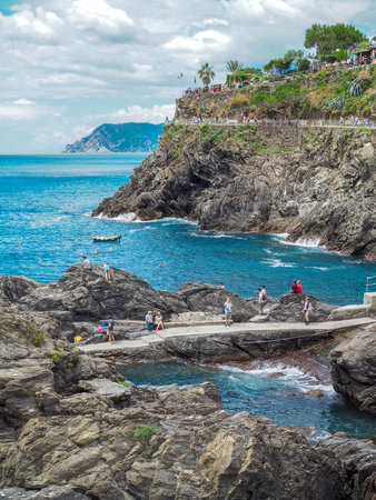 Ligurian sea, photographed from above from the shores of the Cinque Terre, Italyのeditorial素材