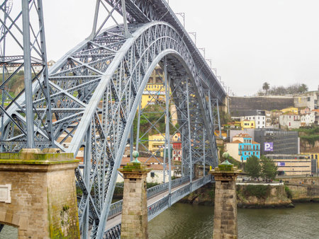 Landscape view on the Douro river with famous Luis Bridge in Porto city, Portugal
