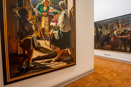 An art gallery with white walls. Interior inside the Russian Museum in Saint Petersburgのeditorial素材