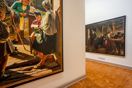 An art gallery with white walls. Interior inside the Russian Museum in Saint Petersburgのeditorial素材