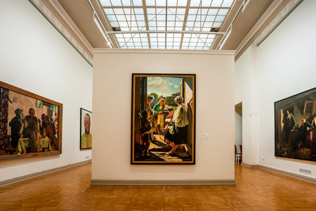 An art gallery with white walls. Interior inside the Russian Museum in Saint Petersburgのeditorial素材