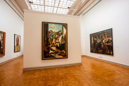 An art gallery with white walls. Interior inside the Russian Museum in Saint Petersburgのeditorial素材