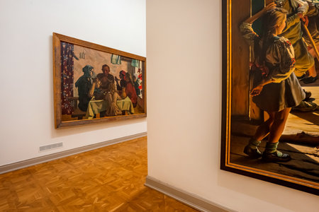 An art gallery with white walls. Interior inside the Russian Museum in Saint Petersburgのeditorial素材