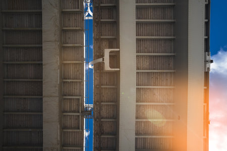 Metal structure of the bridge, photo from the bottom of the automobile bridgeの写真素材