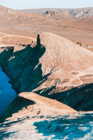 Panoramic view of the Dead Bay of the Koktebel Bay from Cape Chameleon, rocky hills with Black sea