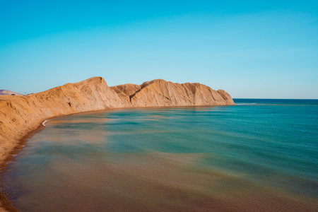 Amazing panoramic view of the hills and the sea from the high Cape Chameleon.の写真素材