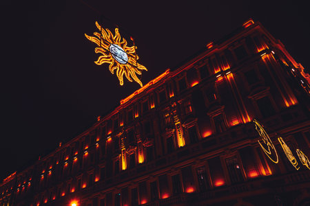 Streets decorated with Christmas lights and decorations in Saint Petersburgのeditorial素材