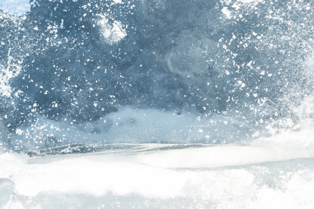 Ice hummocks on a frozen river. Huge chunks of ice close-up. Winter background