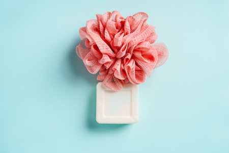 Soap and washcloth lie side by side in the form of a face, the concept of cleanliness and hygiene,...