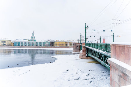 Streets of winter Petersburg, city panoramas and beautiful historical buildings with snow.の写真素材