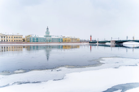 Streets of winter Petersburg, city panoramas and beautiful historical buildings with snow.の写真素材