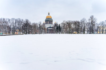 Streets of winter Petersburg, city panoramas and beautiful historical buildings with snow.の写真素材