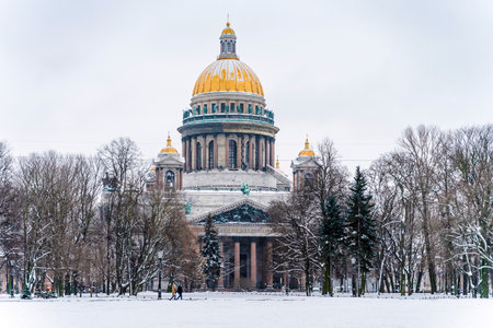 Streets of winter Petersburg, city panoramas and beautiful historical buildings with snow.の写真素材