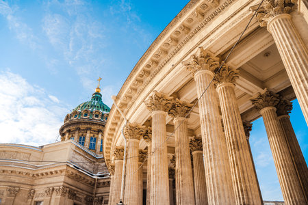 Old columns of the Kazan Cathedral in St. Petersburgの写真素材