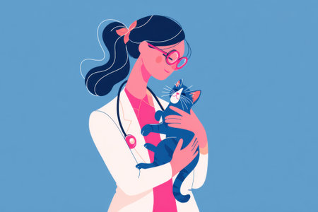 Vector illustration of a veterinarian in a white coat holding a catの写真素材