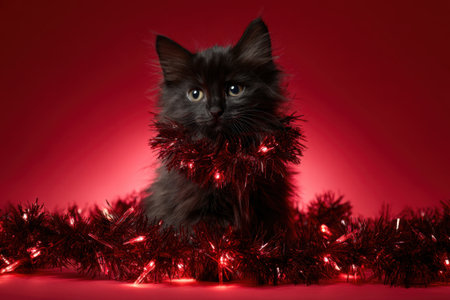Cute black kitten in Christmas decorationsの素材