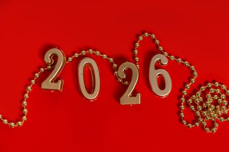 Festive flat lay in a Christmas theme with decorations and cocoa on an isolated backgroundの写真素材