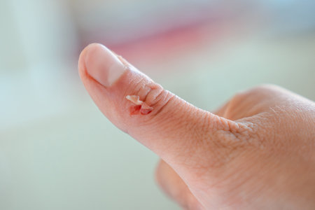 Torn skin on the finger, wound and abrasionの写真素材
