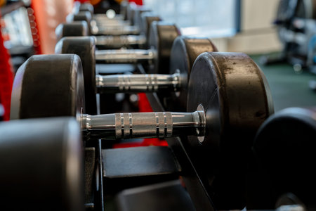 Different dumbbells in the gym