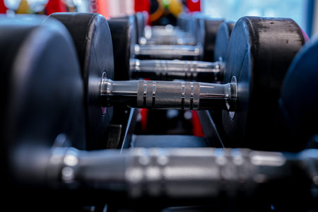 Different dumbbells in the gymの写真素材