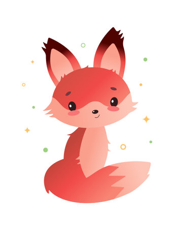 Cute pretty baby fox is sitting and smiling. Vector illustration in cartoon styleのイラスト素材