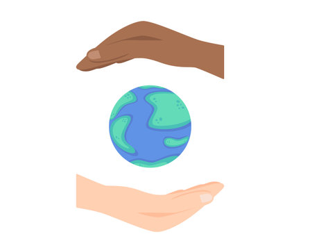 World Ozone Day, globe with multiethnic handsのイラスト素材