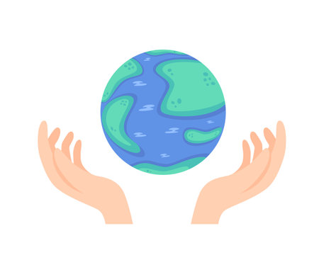 World Ozone Day. Vector illustration of globe and hands isolated on white backgroundのイラスト素材
