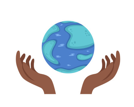 World Ozone Day. Vector illustration of globe and african american hands isolated on white backgroundのイラスト素材