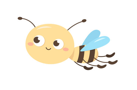 Happy smiling baby wasp isolated on white background. Little cute bee is flying. Cartoon vector illustration in flat styleのイラスト素材