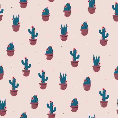 Vector seamless pattern of flowers in pots on pink backgroundのイラスト素材