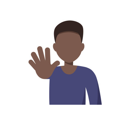 African american man with stop hand gesture. Deny concept. Vector illustration in flat style isolated on white backgroundのイラスト素材