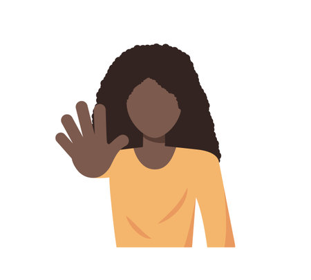 African american woman with stop hand gesture. Deny concept. Vector illustration in flat style isolated on white backgroundのイラスト素材