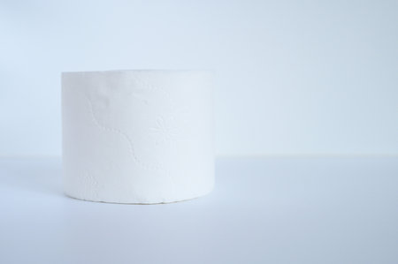 rolled white toilet paper in a white background. space for textの写真素材