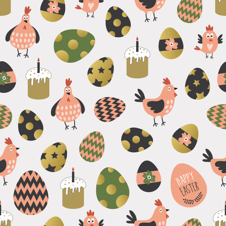 Seamless pattern with easter eggs and chickens.のイラスト素材