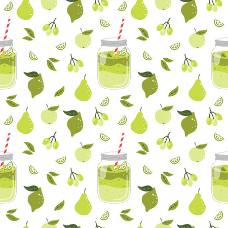 Seamless pattern with smoothie and fruits.のイラスト素材