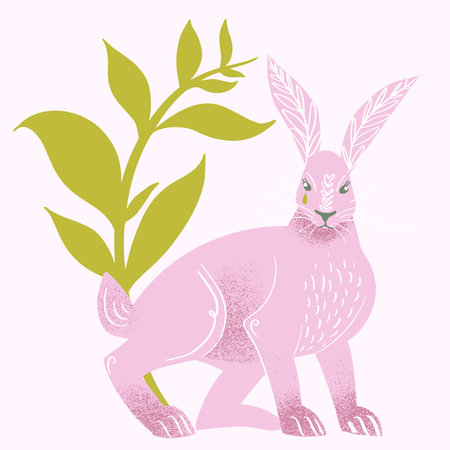 Cute baby rabbit animal , isolated illustration for children clothing, pattern. Hand drawn vector image. Perfect for phone cases design, nursery posters, postcards and other.のイラスト素材