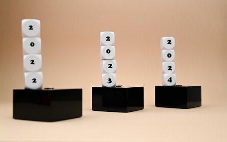 white cubes with calendar dates of the yearの写真素材