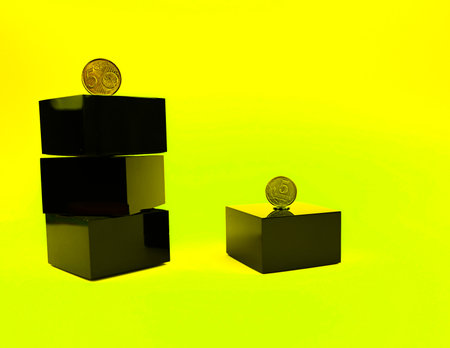 coins of rubles and euros of different denominations on the stock exchangeの写真素材