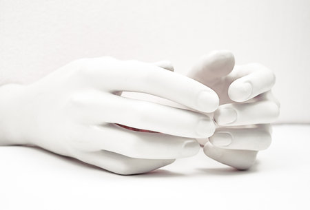 mannequin hands on white background close up
